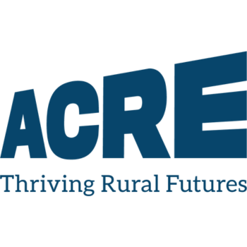 Logo for ACRE with the tagline “Thriving Rural Futures” in bold blue text.